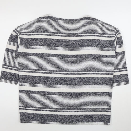 Tu Women Blue Striped 3/4 Sleeve Jersey T-Shirt Size 16