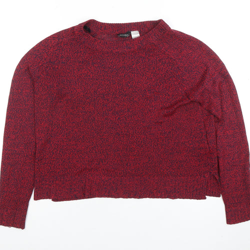 H&M Women Red Knit Pullover Jumper Size S Crew Neck Long Sleeve