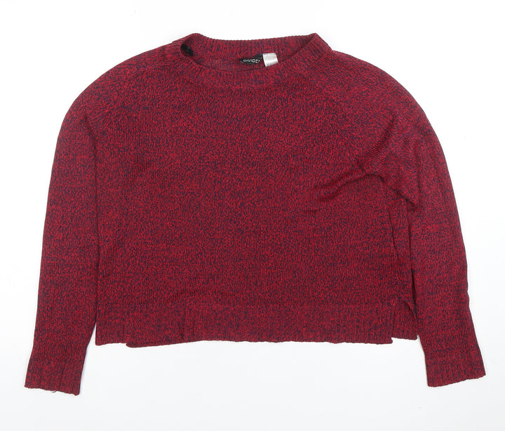 H&M Women Red Knit Pullover Jumper Size S Crew Neck Long Sleeve
