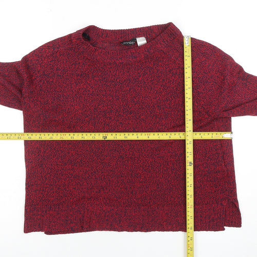 H&M Women Red Knit Pullover Jumper Size S Crew Neck Long Sleeve