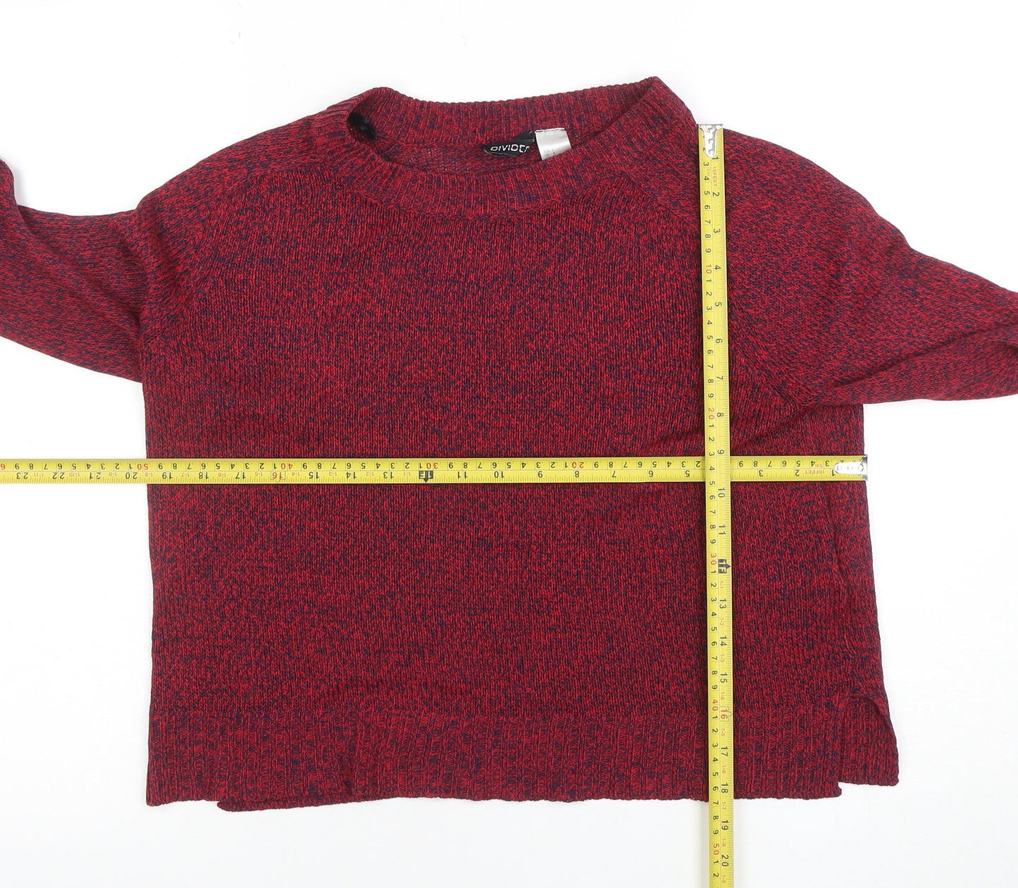 H&M Women Red Knit Pullover Jumper Size S Crew Neck Long Sleeve