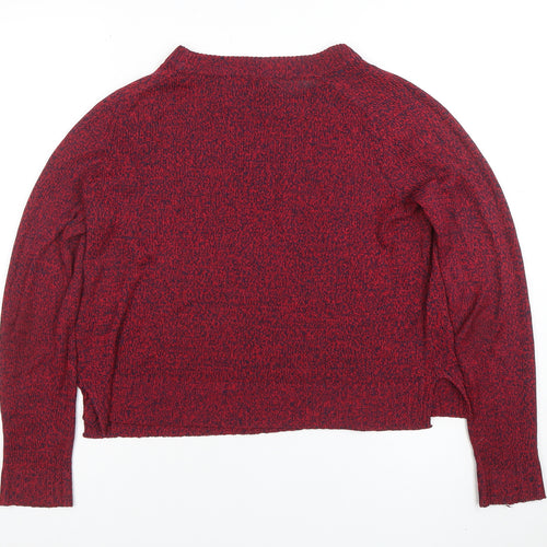 H&M Women Red Knit Pullover Jumper Size S Crew Neck Long Sleeve
