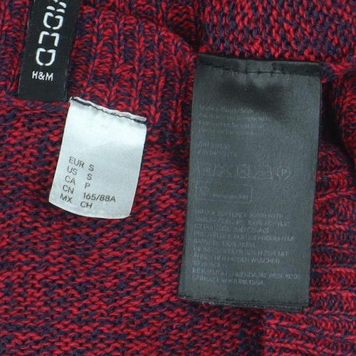 H&M Women Red Knit Pullover Jumper Size S Crew Neck Long Sleeve