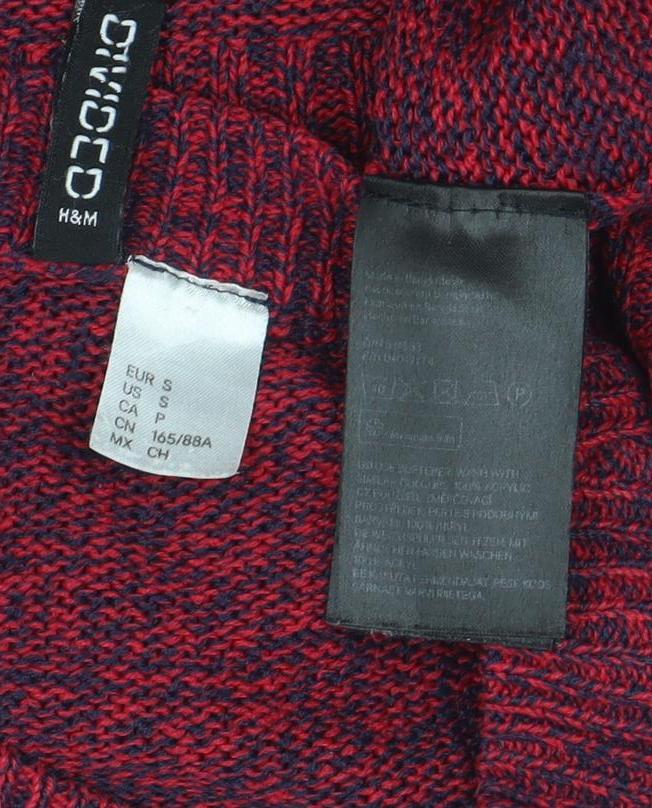 H&M Women Red Knit Pullover Jumper Size S Crew Neck Long Sleeve