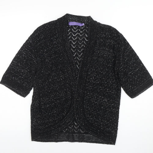 Autonomy Womens Black Open Knit Short Sleeve Cardigan L