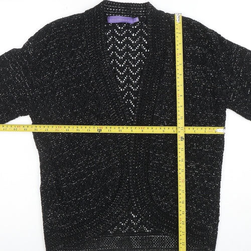 Autonomy Womens Black Open Knit Short Sleeve Cardigan L