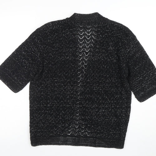 Autonomy Womens Black Open Knit Short Sleeve Cardigan L