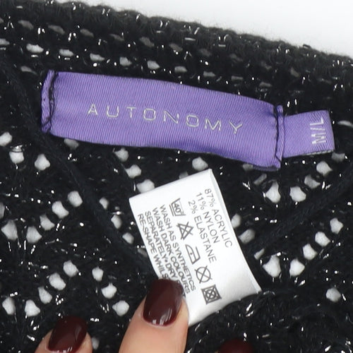 Autonomy Womens Black Open Knit Short Sleeve Cardigan L