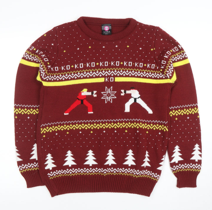Numskull Men Red Christmas Street Fighter Knit Jumper Small