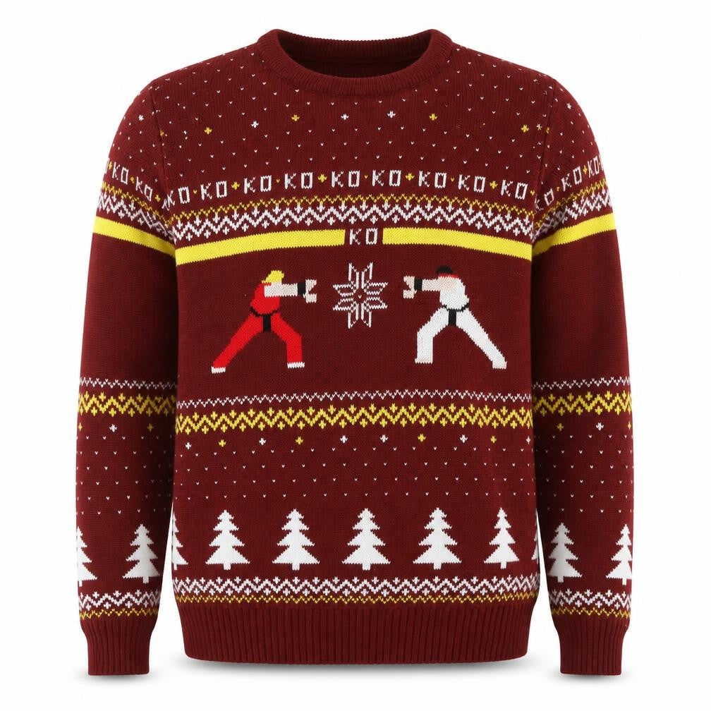 Numskull Men Red Christmas Street Fighter Knit Jumper Small