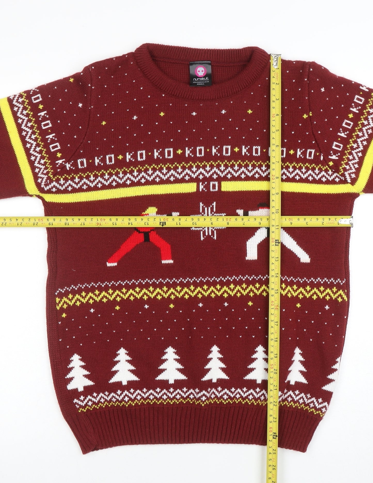 Numskull Men Red Christmas Street Fighter Knit Jumper Small