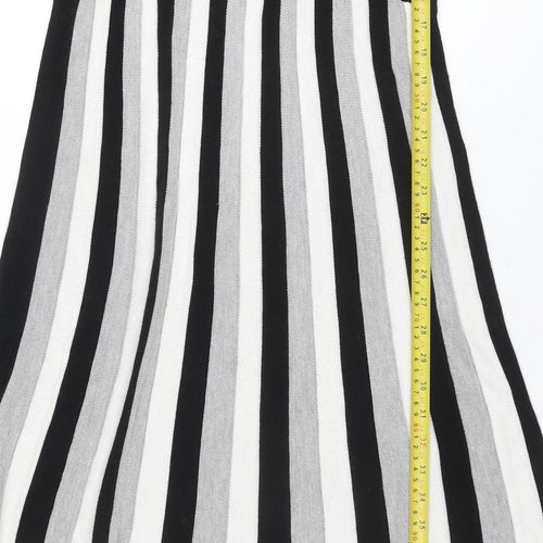 Warehouse Women Black White Stripe A-Line Knit Long Sleeve Dress Size 12