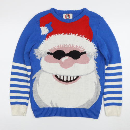 Bad Santa Mens Blue Christmas Jumper M Funny Graphic Pullover