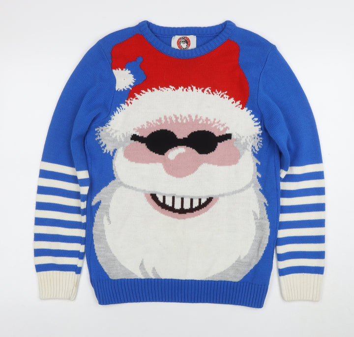 Bad Santa Mens Blue Christmas Jumper M Funny Graphic Pullover
