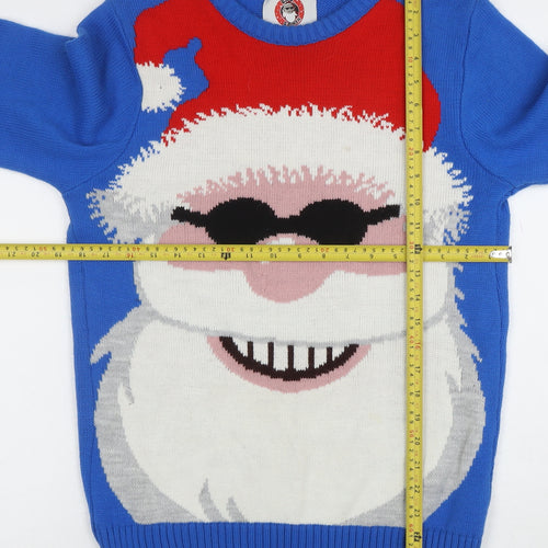 Bad Santa Mens Blue Christmas Jumper M Funny Graphic Pullover