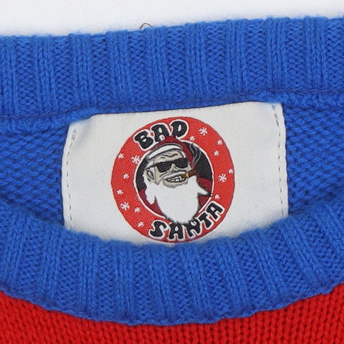 Bad Santa Mens Blue Christmas Jumper M Funny Graphic Pullover