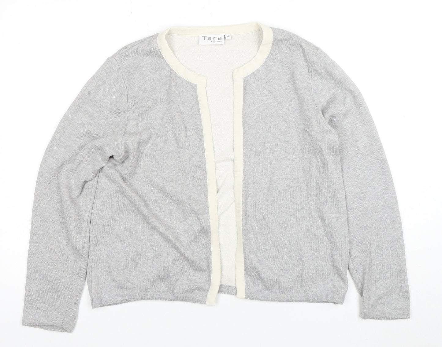 Tara Clothing Women’s Grey Cotton Blend Open Cardigan Size 14