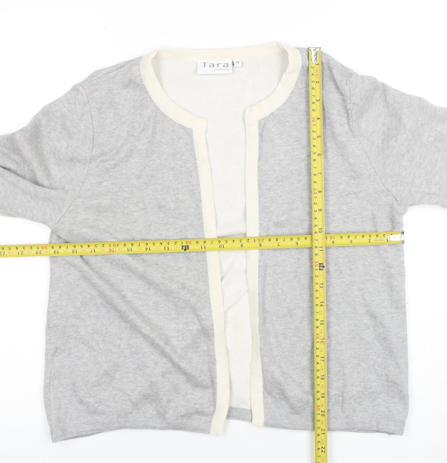 Tara Clothing Women’s Grey Cotton Blend Open Cardigan Size 14