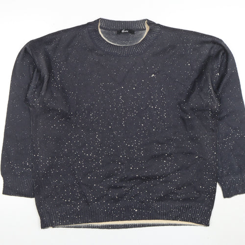 Italiane Women’s Blue Speckled Knit Crew Neck Pullover Jumper XL