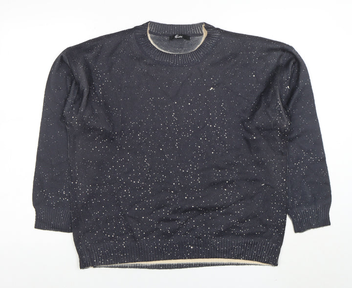 Italiane Women’s Blue Speckled Knit Crew Neck Pullover Jumper XL
