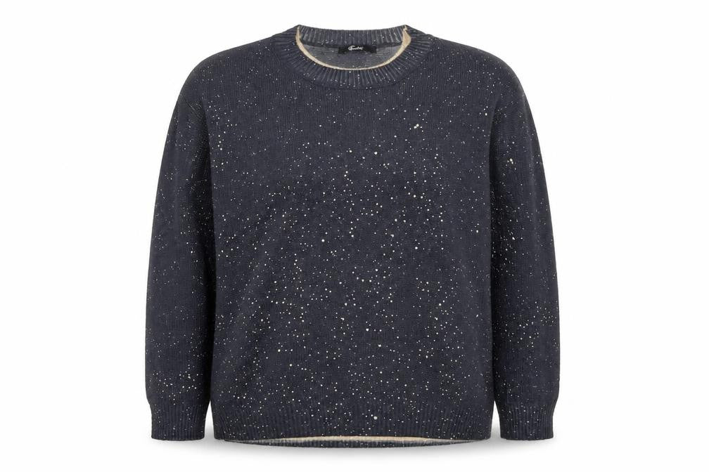 Italiane Women’s Blue Speckled Knit Crew Neck Pullover Jumper XL