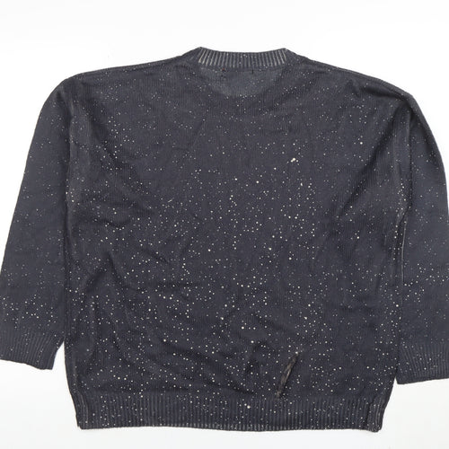 Italiane Women’s Blue Speckled Knit Crew Neck Pullover Jumper XL