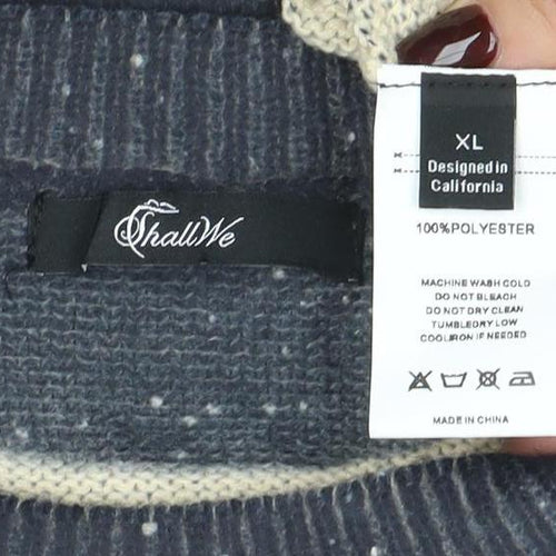 Italiane Women’s Blue Speckled Knit Crew Neck Pullover Jumper XL