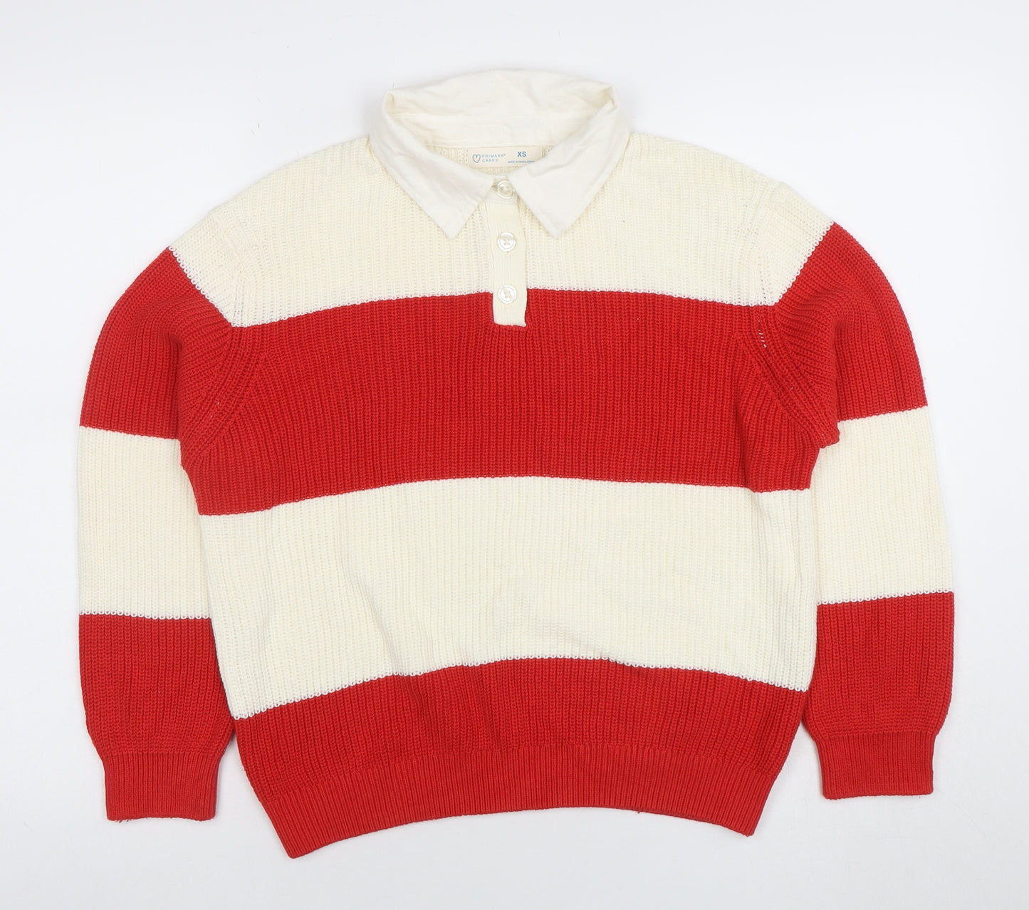 Primark Women’s Red & White Collared Henley Chunky Knit Jumper XS