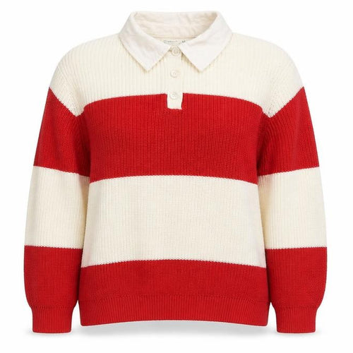 Primark Women’s Red & White Collared Henley Chunky Knit Jumper XS