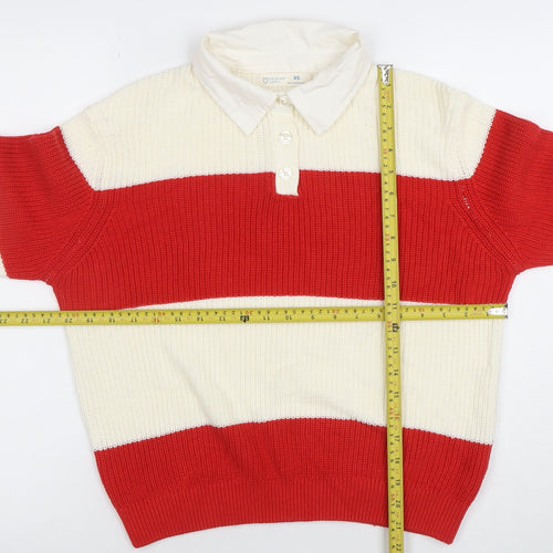 Primark Women’s Red & White Collared Henley Chunky Knit Jumper XS