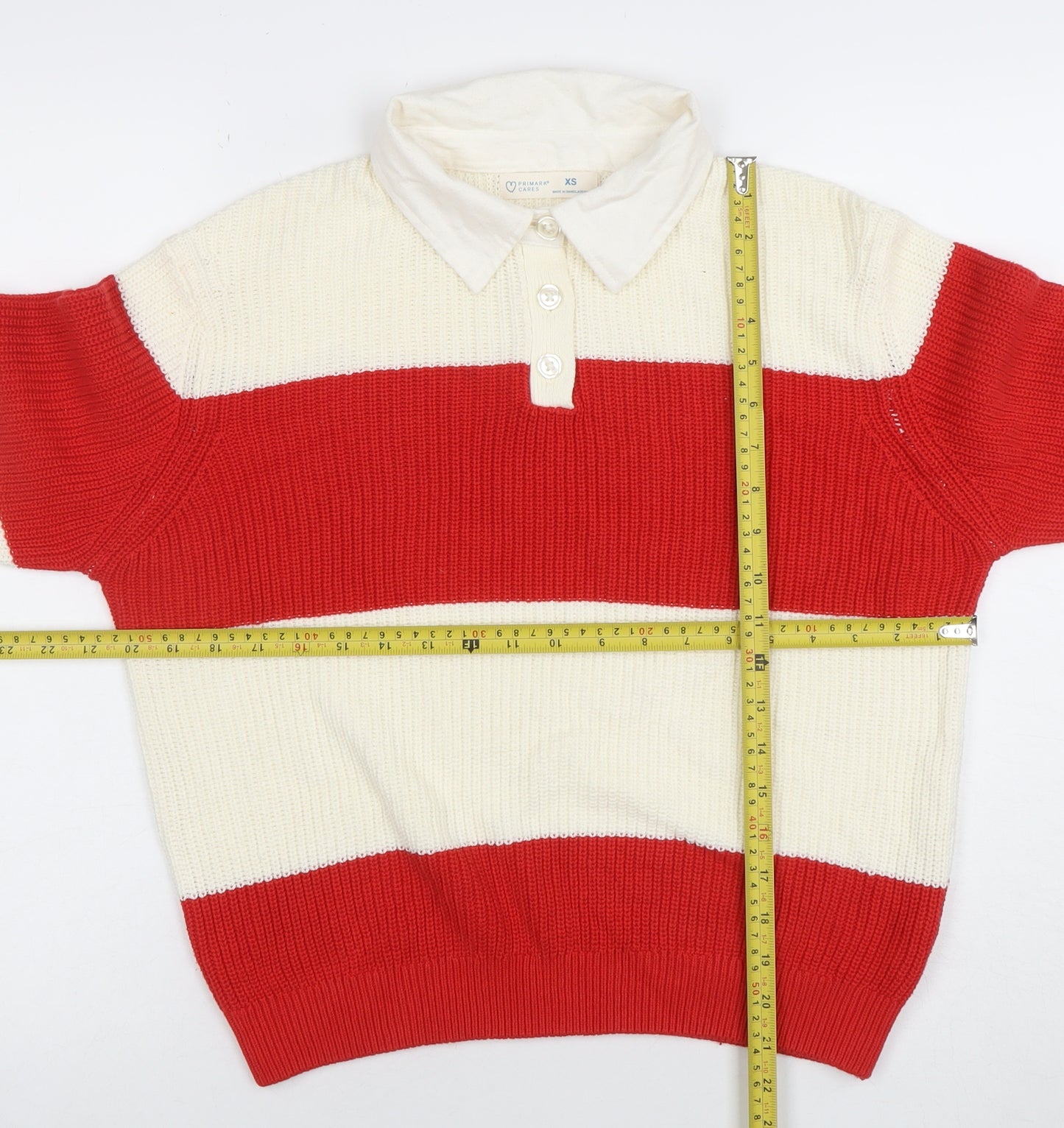 Primark Women’s Red & White Collared Henley Chunky Knit Jumper XS