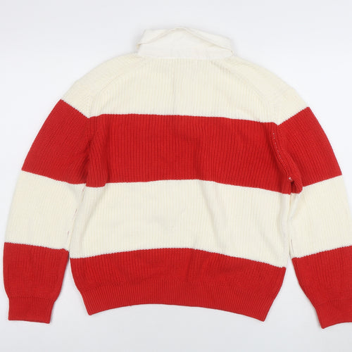 Primark Women’s Red & White Collared Henley Chunky Knit Jumper XS