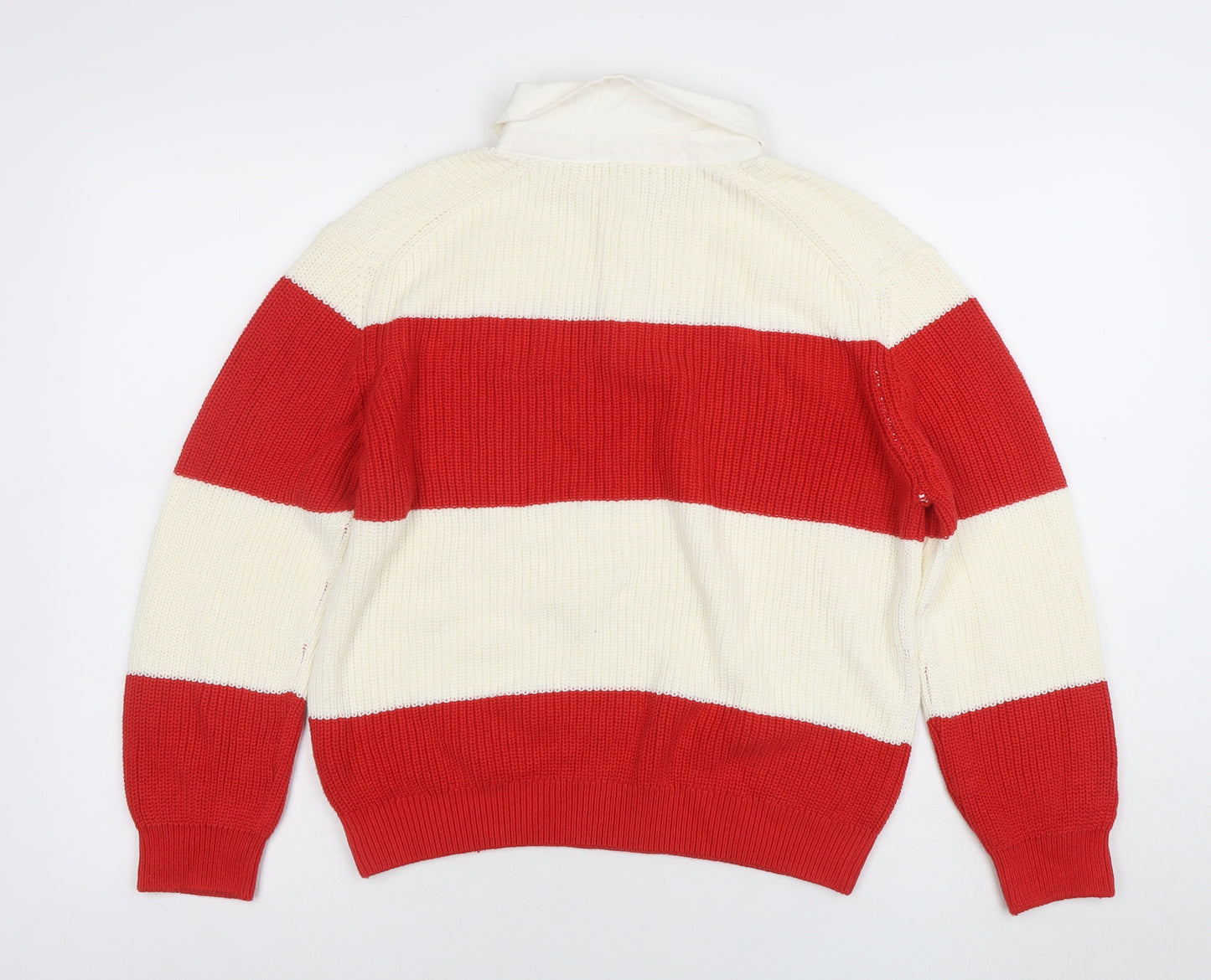 Primark Women’s Red & White Collared Henley Chunky Knit Jumper XS