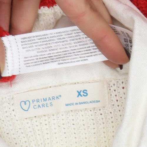Primark Women’s Red & White Collared Henley Chunky Knit Jumper XS