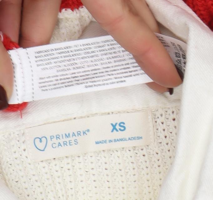Primark Women’s Red & White Collared Henley Chunky Knit Jumper XS