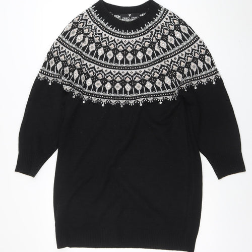 Very Women Black Fair Isle Jumper Dress Size 14 Winter Knit