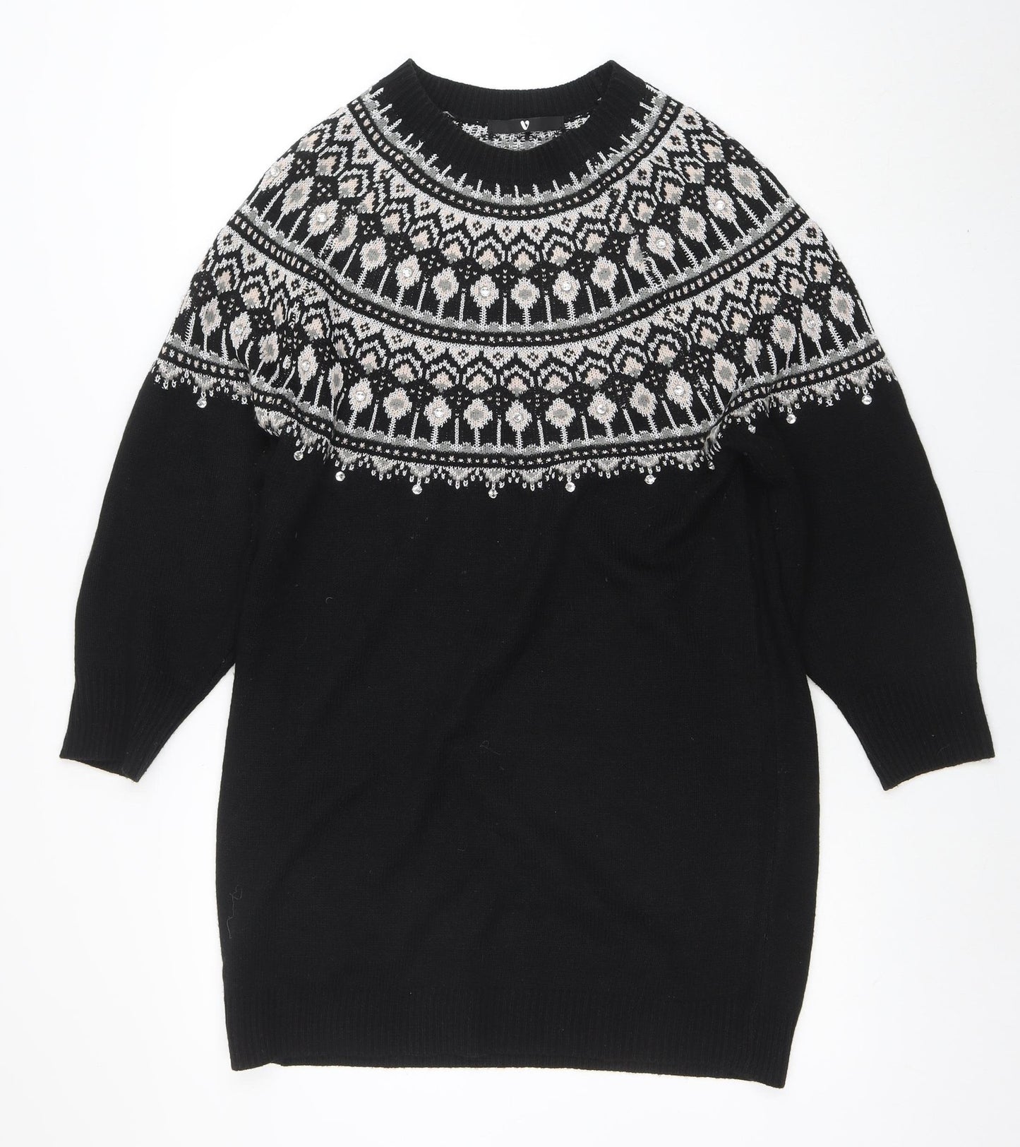 Very Women Black Fair Isle Jumper Dress Size 14 Winter Knit