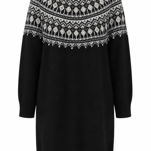 Very Women Black Fair Isle Jumper Dress Size 14 Winter Knit