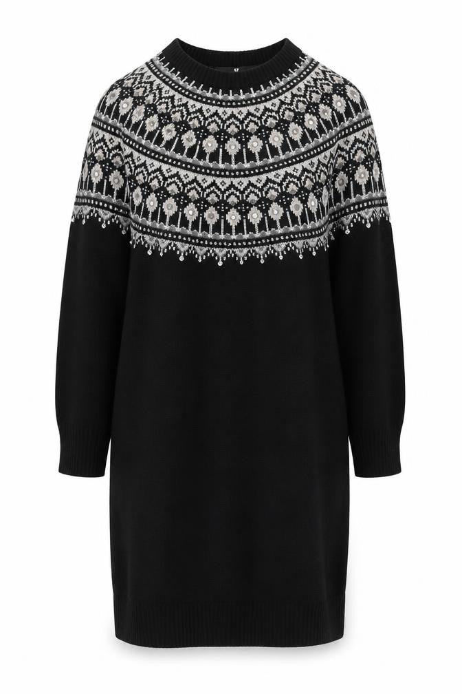 Very Women Black Fair Isle Jumper Dress Size 14 Winter Knit