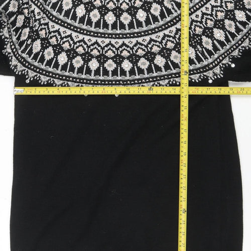 Very Women Black Fair Isle Jumper Dress Size 14 Winter Knit