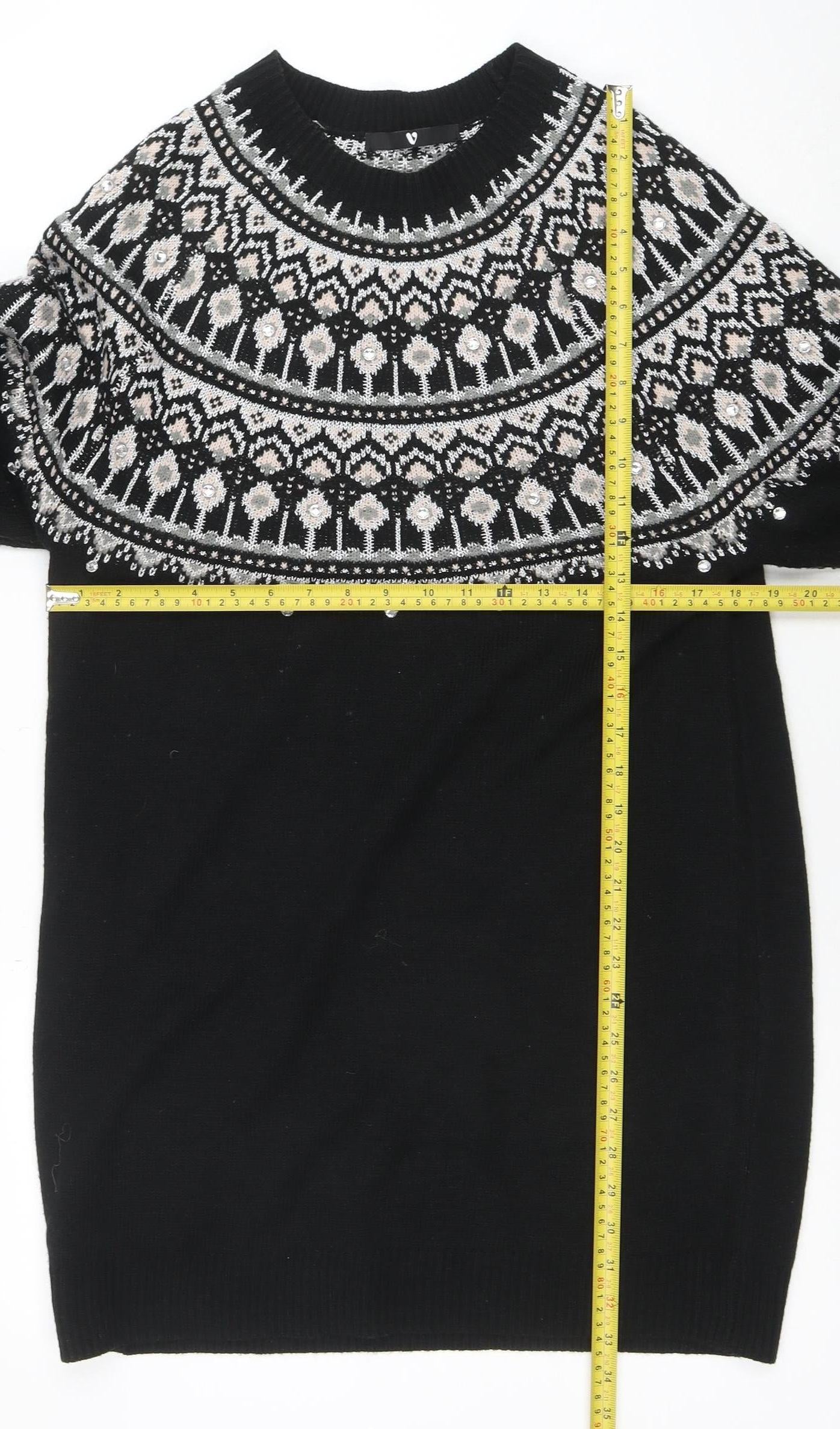Very Women Black Fair Isle Jumper Dress Size 14 Winter Knit