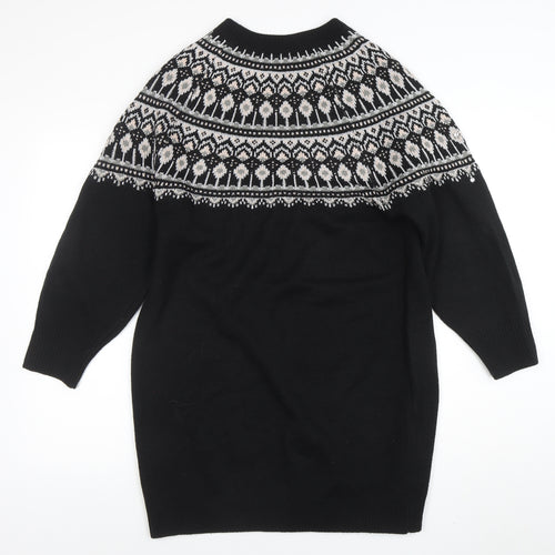 Very Women Black Fair Isle Jumper Dress Size 14 Winter Knit