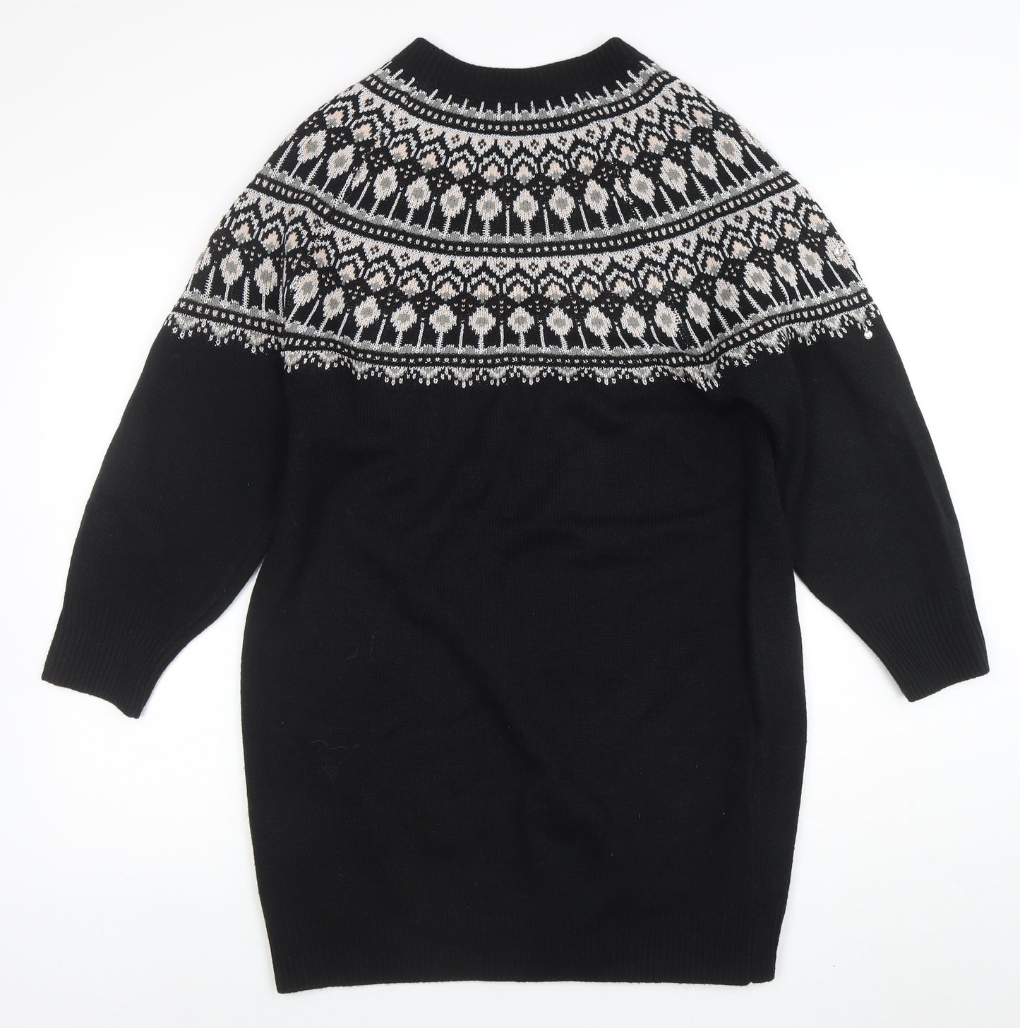 Very Women Black Fair Isle Jumper Dress Size 14 Winter Knit