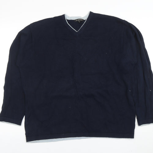 George Men's Blue XL V-Neck Cotton Jumper Classic Knit Pullover