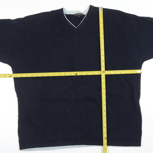 George Men's Blue XL V-Neck Cotton Jumper Classic Knit Pullover