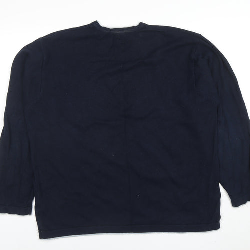 George Men's Blue XL V-Neck Cotton Jumper Classic Knit Pullover