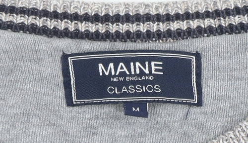 Maine New England Men's Grey Striped Cotton Crew Neck Jumper M