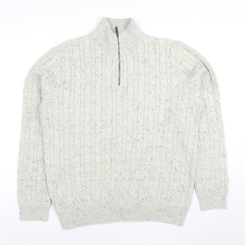 TU Men’s Grey Cable-Knit 1/4 Zip High Neck Jumper Size L