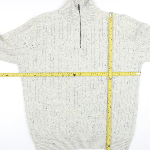 TU Men’s Grey Cable-Knit 1/4 Zip High Neck Jumper Size L