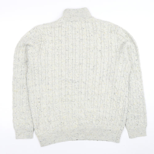 TU Men’s Grey Cable-Knit 1/4 Zip High Neck Jumper Size L